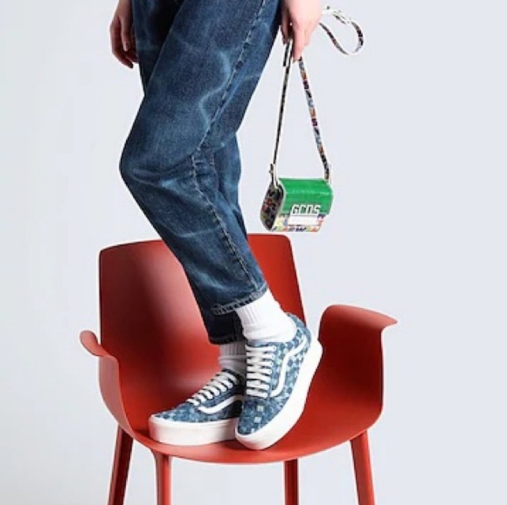 Blue Checkered Platform Sneakers